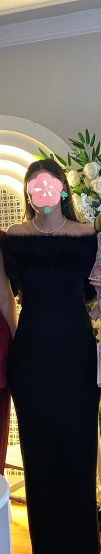 Kürk Detaylı Siyah Uzun Kollu Elbise - Görsel 2