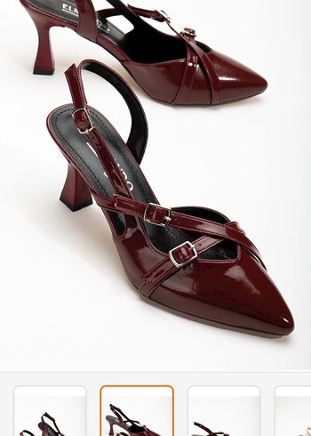 Bordo Rugan Tokalı Stiletto Kadın Topuklu Ayakkabı - Görsel 2