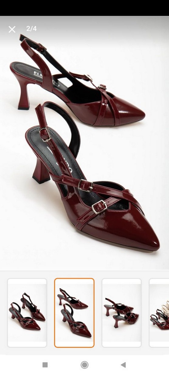 Bordo Rugan Tokalı Stiletto Kadın Topuklu Ayakkabı - Görsel 2