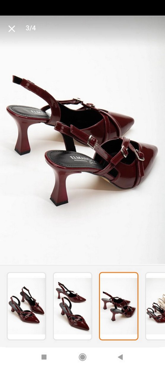 Bordo Rugan Tokalı Stiletto Kadın Topuklu Ayakkabı - Görsel 3