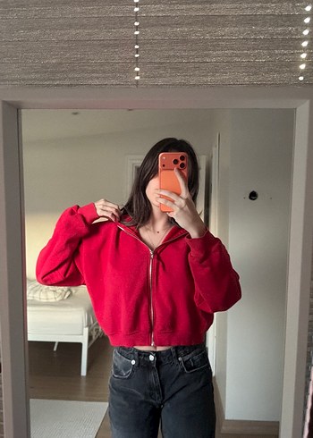 Addax Kırmızı Kapüşonlu Crop Sweatshirt