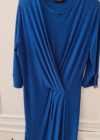 Uzun Kollu Drapeli Koyu Mavi Kadın Elbise - Görsel 11