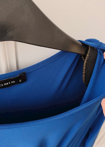 Uzun Kollu Drapeli Koyu Mavi Kadın Elbise - Görsel 8