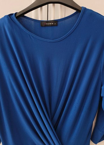 Uzun Kollu Drapeli Koyu Mavi Kadın Elbise - Görsel 6