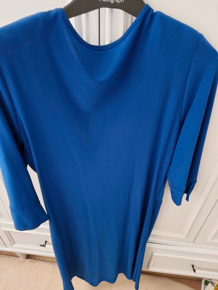 Uzun Kollu Drapeli Koyu Mavi Kadın Elbise - Görsel 5