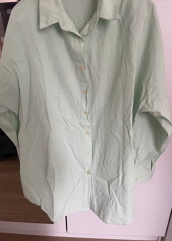Su Yeşili Oversize Uzun Kollu Kadın Tunik Gömlek