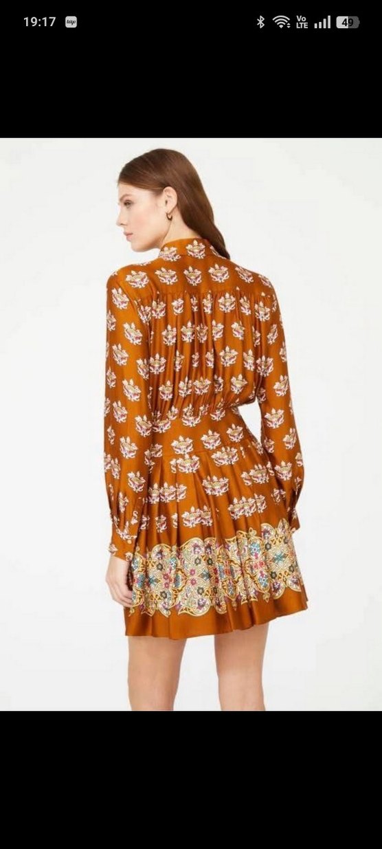 Uzun Kollu, Kemerli Kahverengi Mini Bohem Elbise - Görsel 2