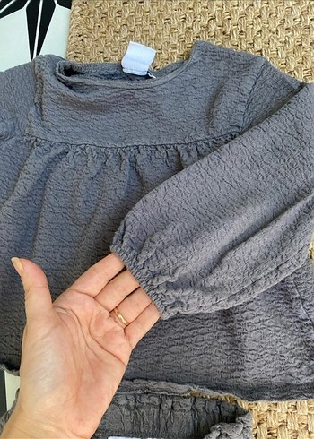 Gri Örgü Uzun Kollu Bebek Kız Takım - Görsel 4