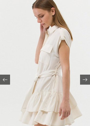 Bej Kısa Volanlı Günlük Elbise - Görsel 2