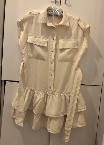 Bej Kısa Volanlı Günlük Elbise - Görsel 3