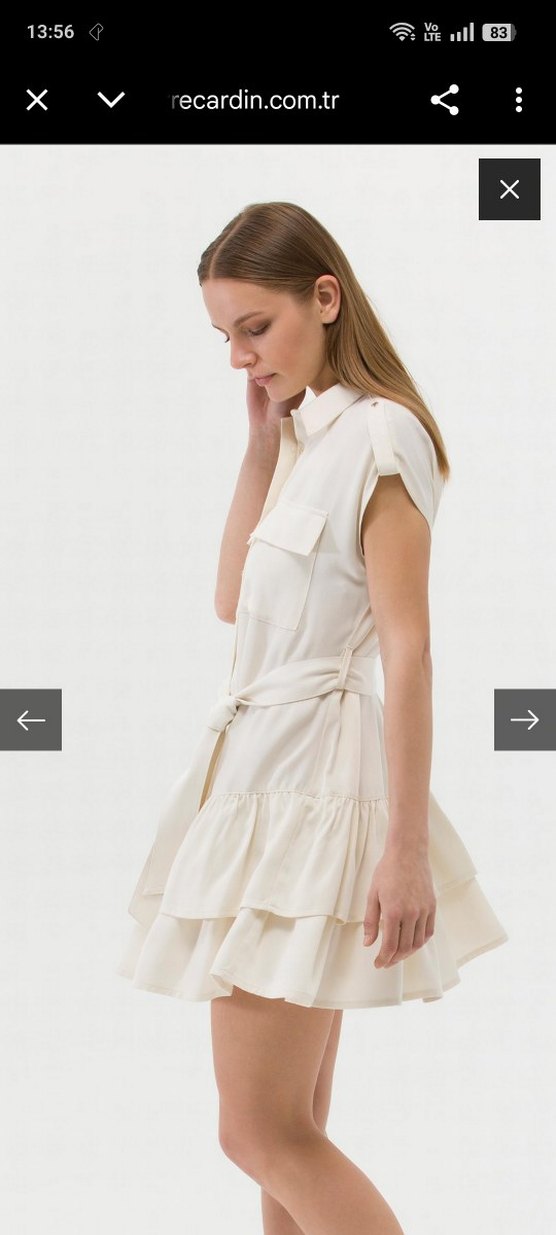 Bej Kısa Volanlı Günlük Elbise - Görsel 2