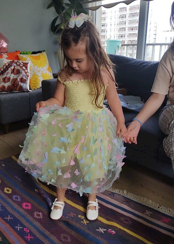 4 Yaş Beden Kelebek Detaylı Pastel Bohem Kız Elbisesi