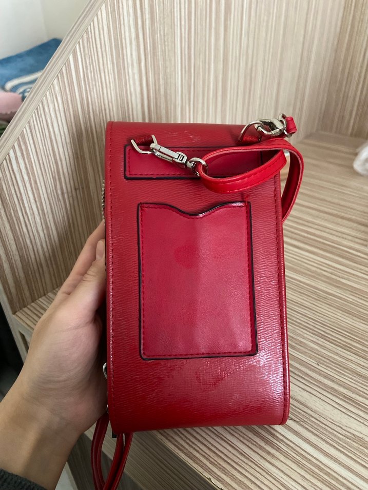 Kırmızı Deri Kadın Çapraz Çanta - Görsel 5