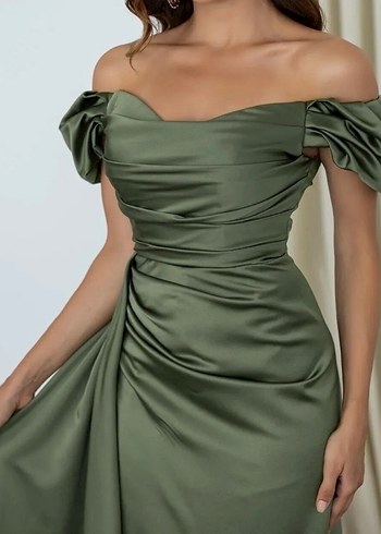 Şık Drapeli Kadın Uzun Abiye Elbise - Görsel 3