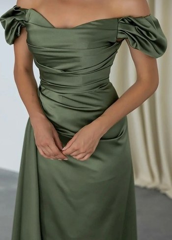 Şık Drapeli Kadın Uzun Abiye Elbise - Görsel 2