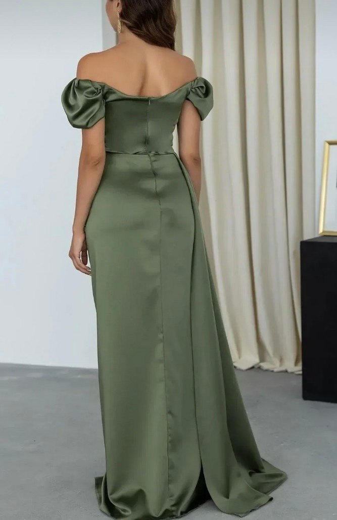 Şık Drapeli Kadın Uzun Abiye Elbise - Görsel 4