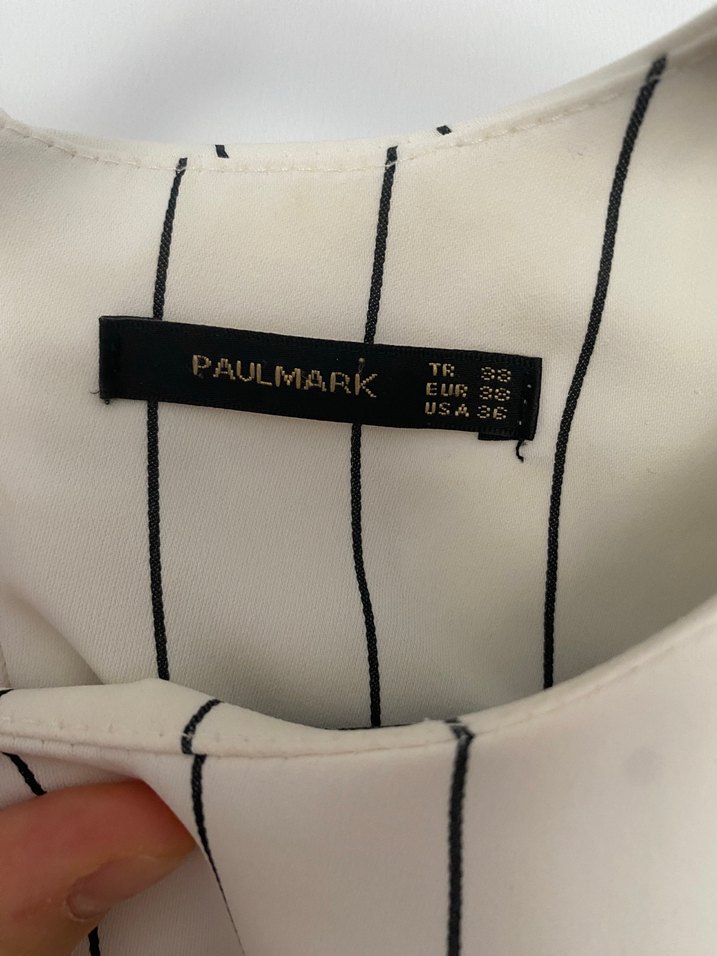 Çizgili Beyaz Kadın Midi Tulum - Görsel 3