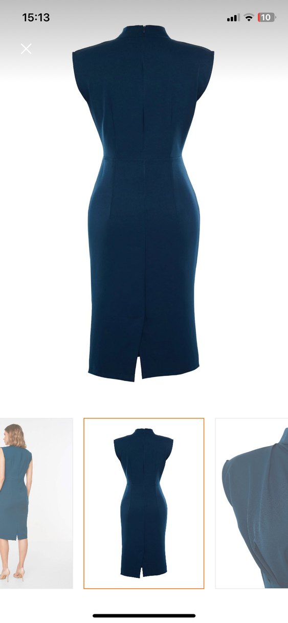 Lacivert Drapeli Yüksek Yakalı Kalem Elbise - Görsel 2