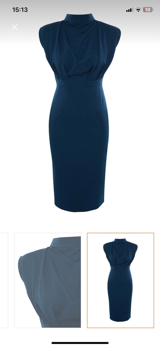 Lacivert Drapeli Yüksek Yakalı Kalem Elbise - Görsel 3