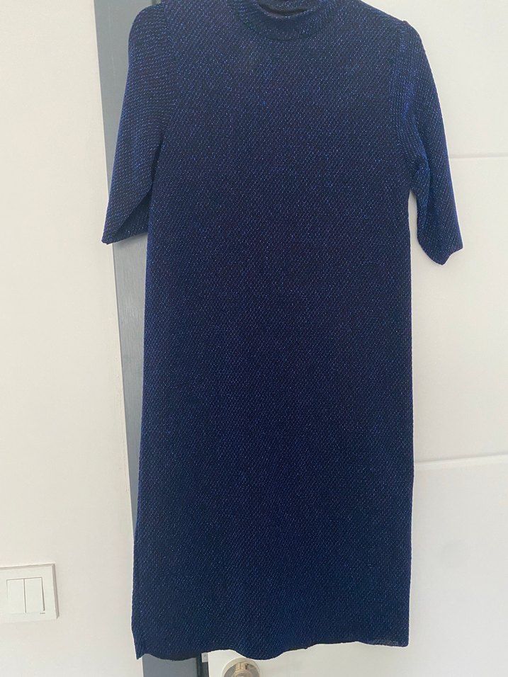 Kadın Lacivert Midi Yüksek Yakalı Elbise - Görsel 2