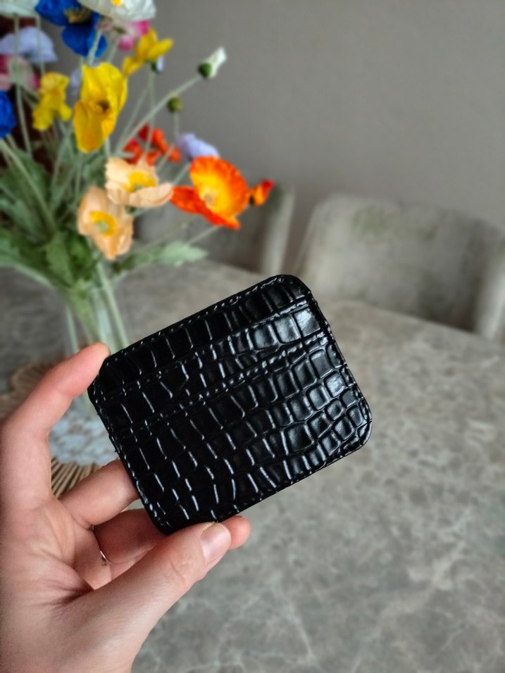 Siyah Deri Yılan Desenli kartlık - Görsel 2