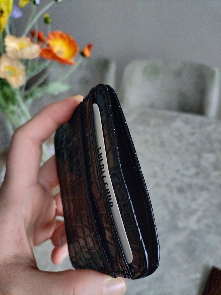 Siyah Deri Yılan Desenli kartlık - Görsel 3