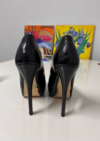 Parlak Siyah Platform Topuklu Kadın ayakkabı - Görsel 3