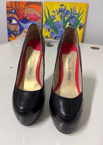 Parlak Siyah Platform Topuklu Kadın ayakkabı - Görsel 2