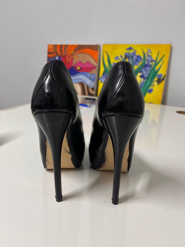 Parlak Siyah Platform Topuklu Kadın ayakkabı - Görsel 3