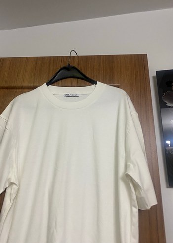 Zara Beyaz Kısa Kollu Oversize Pamuklu Tişört