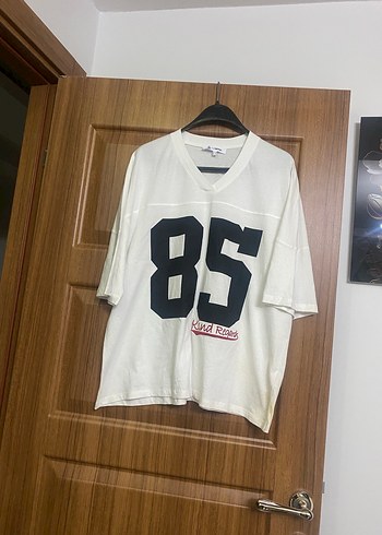 Pamuklu Beyaz Oversize Erkek Tişört 85 Baskılı