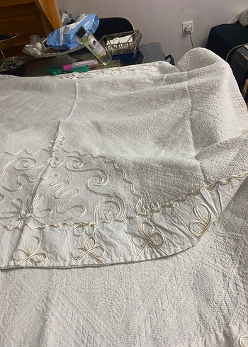 İşlemeli Beyaz keten koltuk örtüsü 3 parça 1 çift 2 tekli - Görsel 7
