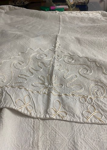 İşlemeli Beyaz keten koltuk örtüsü 3 parça 1 çift 2 tekli - Görsel 8