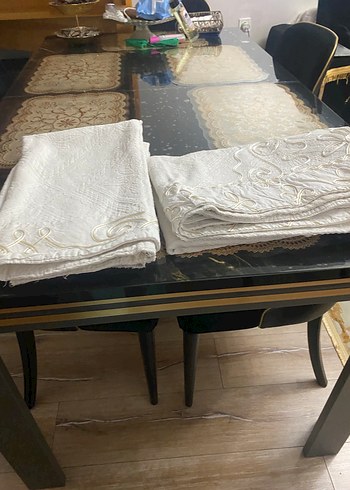 İşlemeli Beyaz keten koltuk örtüsü 3 parça 1 çift 2 tekli - Görsel 3