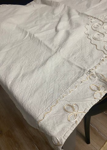 İşlemeli Beyaz keten koltuk örtüsü 3 parça 1 çift 2 tekli - Görsel 2
