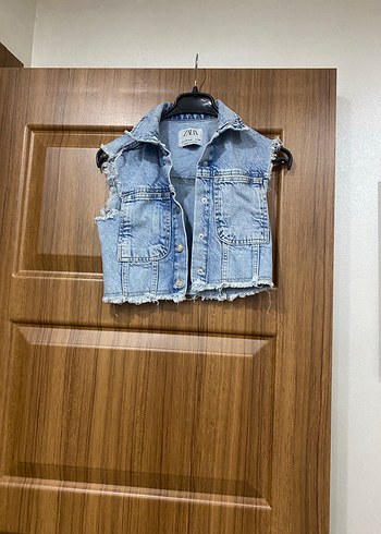 Düğmeli Kolsuz Mavi Denim Yelek kız çocuk - Görsel 5