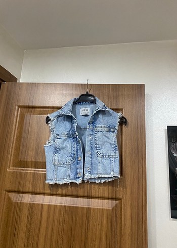 Düğmeli Kolsuz Mavi Denim Yelek kız çocuk - Görsel 2