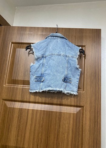 Düğmeli Kolsuz Mavi Denim Yelek kız çocuk - Görsel 4