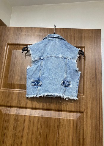Düğmeli Kolsuz Mavi Denim Yelek kız çocuk - Görsel 3