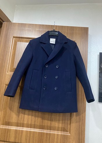 Koyu Mavi Erkek Çocuk Düğmeli Kaban - Görsel 4