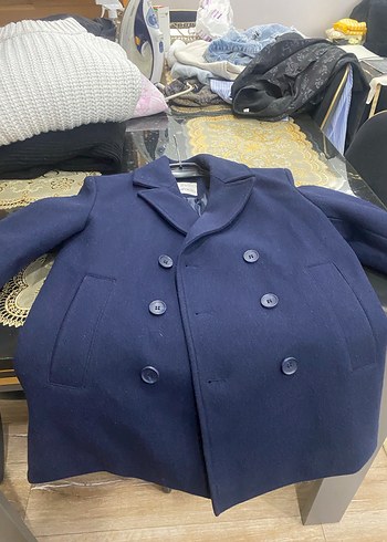 Koyu Mavi Erkek Çocuk Düğmeli Kaban - Görsel 8