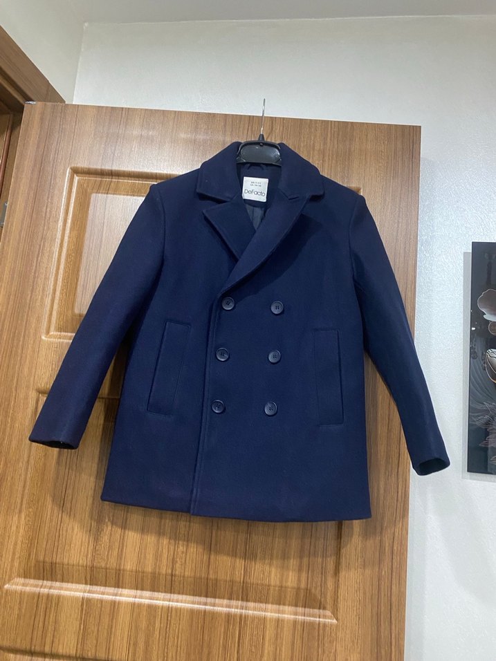 Koyu Mavi Erkek Çocuk Düğmeli Kaban - Görsel 4