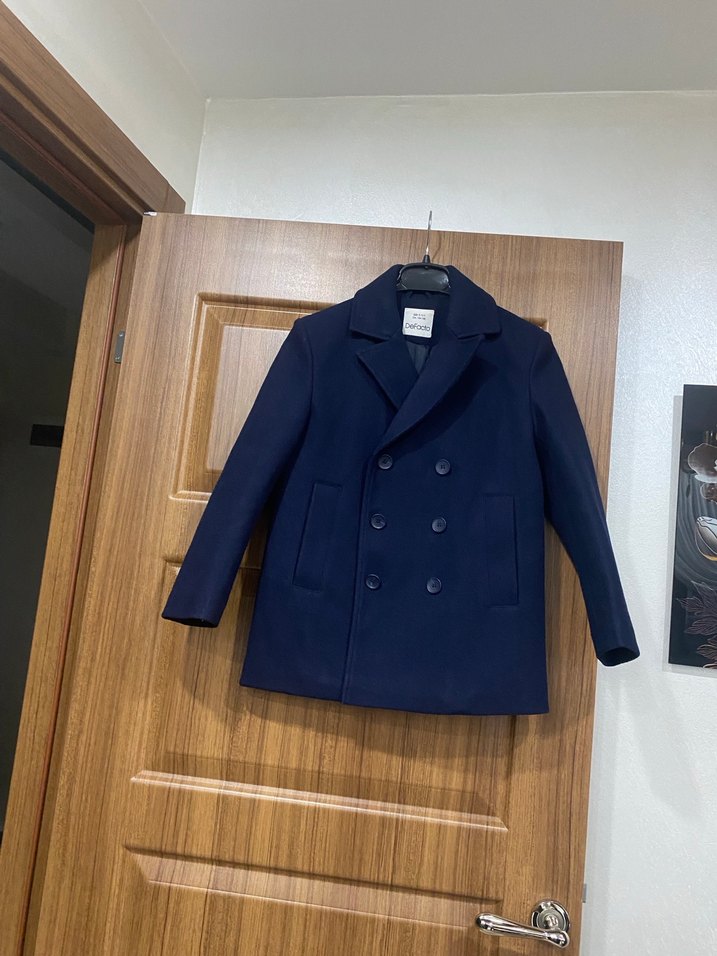 Koyu Mavi Erkek Çocuk Düğmeli Kaban - Görsel 5