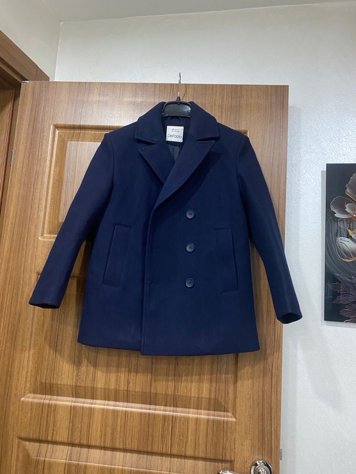 Koyu Mavi Erkek Çocuk Düğmeli Kaban - Görsel 3