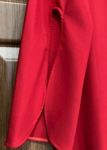Kırmızı Salaş Uzun Kollu Midi elbise - Görsel 7