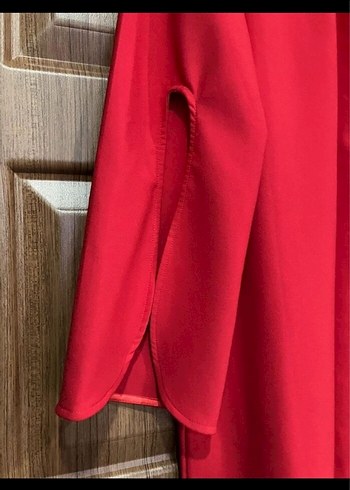 Kırmızı Salaş Uzun Kollu Midi elbise - Görsel 5