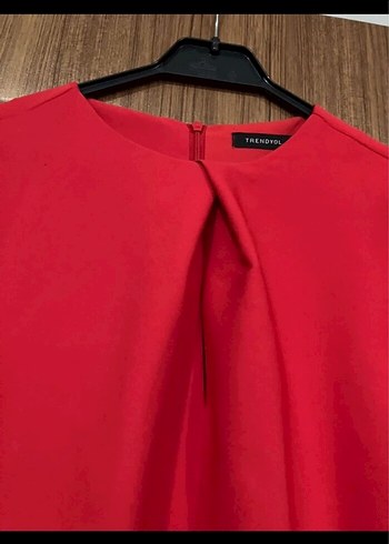 Kırmızı Salaş Uzun Kollu Midi elbise - Görsel 6