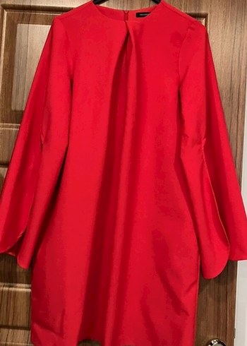 Kırmızı Salaş Uzun Kollu Midi elbise - Görsel 2