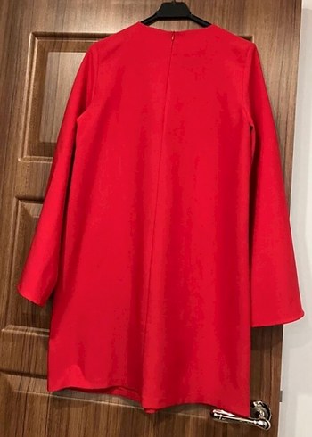 Kırmızı Salaş Uzun Kollu Midi elbise - Görsel 3