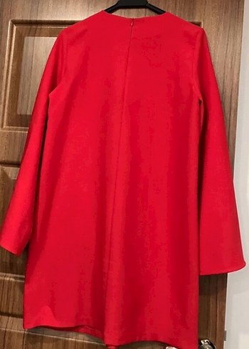 Kırmızı Salaş Uzun Kollu Midi elbise - Görsel 4